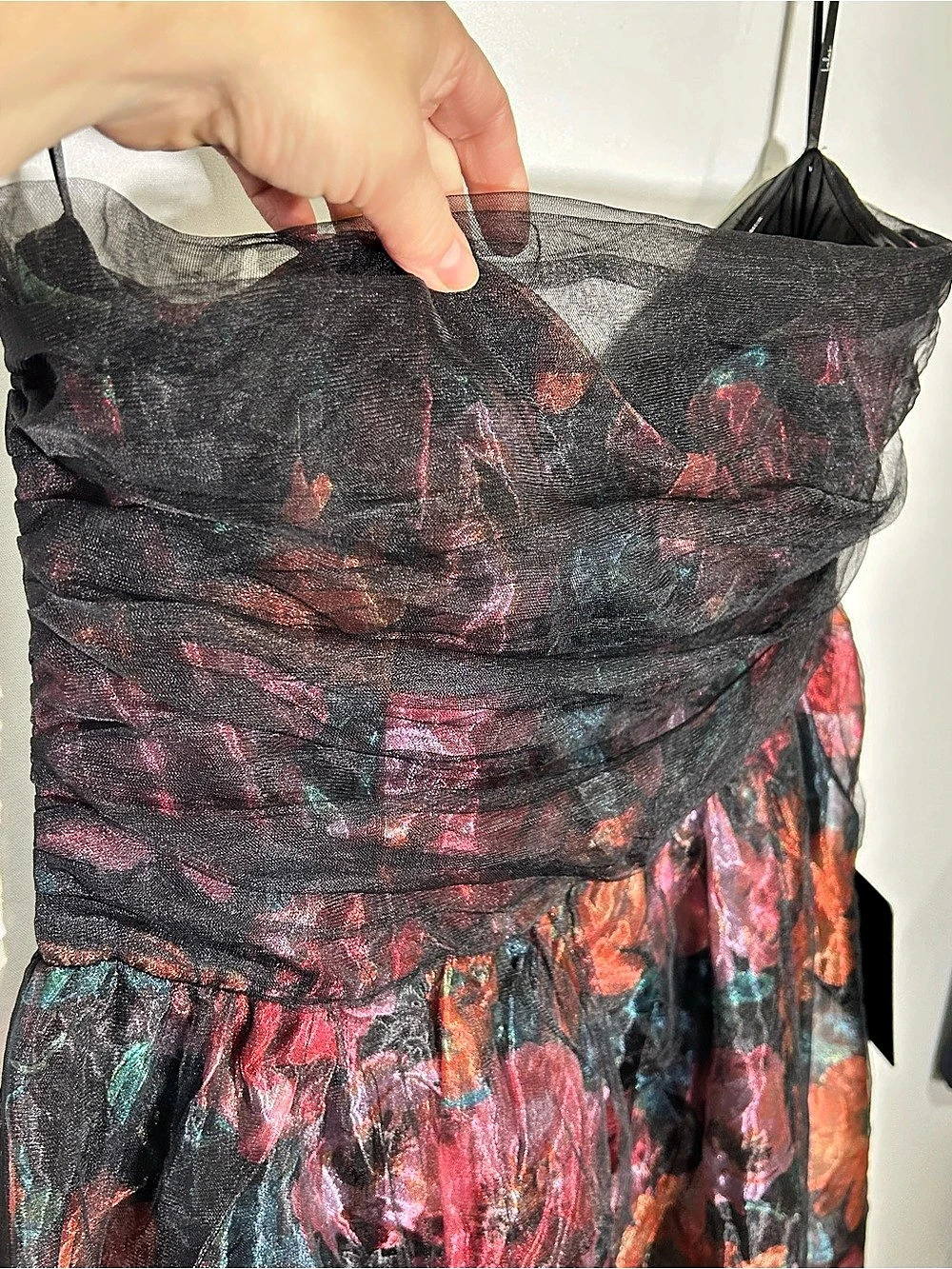 NWT Lulus Freddie Berry Floral Organza Midi Dress Black & Pink XXL/Size 16 - Picture 8 of 16